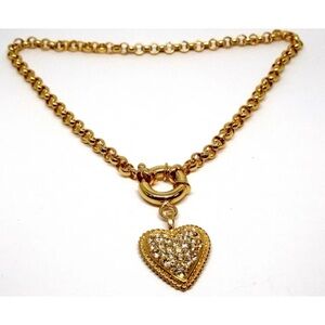 Gold plate heavy rolo link new with CZ heart charm in box